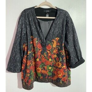 Ali Miles Blazer Jacket 2X Floral Paisley One Button Artsy Old Money Office